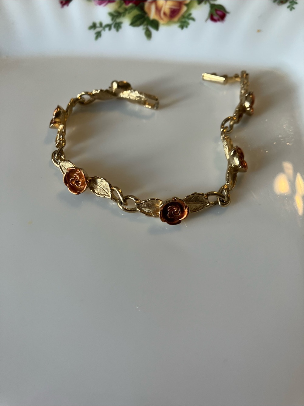 Vintage Avon Gold Link Bracelet with Rose Accents - Women's Jewelry